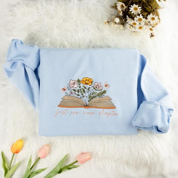 Book Floral Embroidered Sweatshirt, Flower Embroidered T-shirt, Book Floral Hoodie