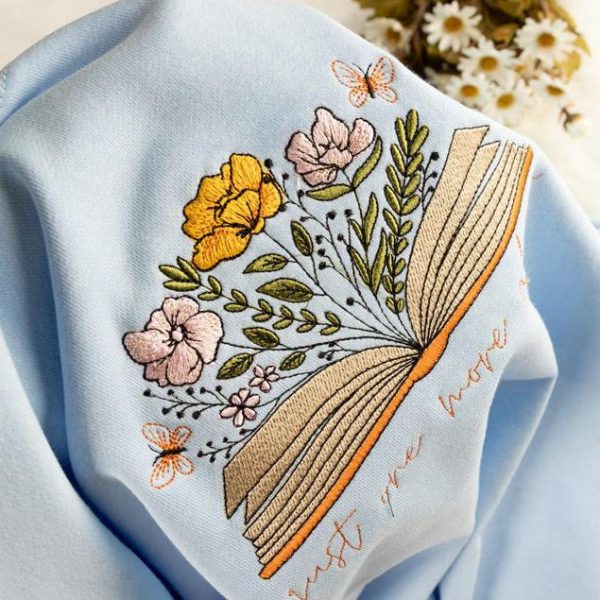 Book Floral Embroidered Sweatshirt, Flower Embroidered T-shirt, Book Floral Hoodie