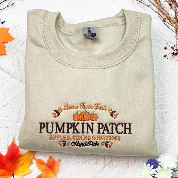 Fall Pumpkin Patch Embroidered Sweatshirt, Fall Pumpkin Crewneck, Autumn Harverst, Halloween Gift For Auntie Uncle Farmer