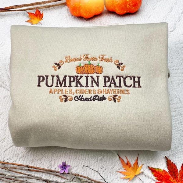 Fall Pumpkin Patch Embroidered Sweatshirt, Fall Pumpkin Crewneck, Autumn Harverst, Halloween Gift For Auntie Uncle Farmer