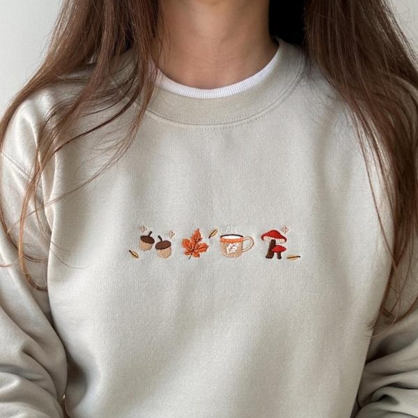 Fall embroidered sweatshirt falling leaves, Autumn crewneck sweatshirt, Thanksgiving Fall shirt, Pumpkin spice fall gifts