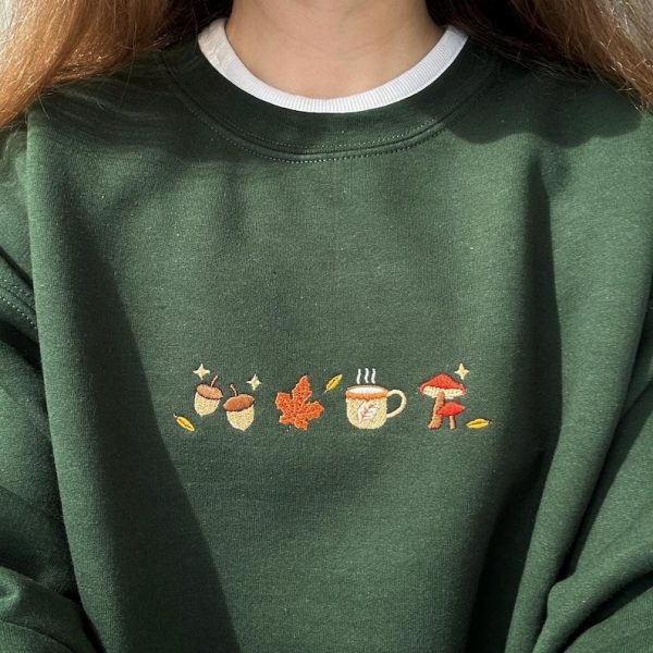 Fall embroidered sweatshirt falling leaves, Autumn crewneck sweatshirt, Thanksgiving Fall shirt, Pumpkin spice fall gifts