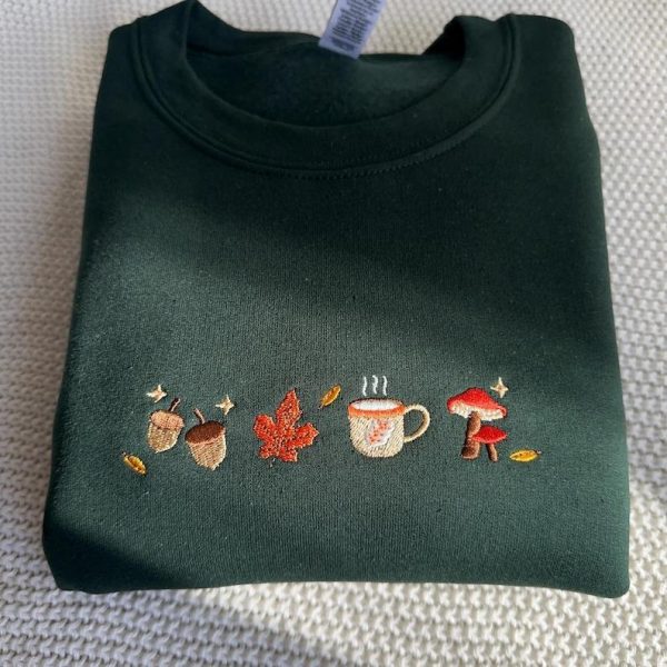 Fall embroidered sweatshirt falling leaves, Autumn crewneck sweatshirt, Thanksgiving Fall shirt, Pumpkin spice fall gifts