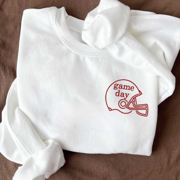 Game Day Football Helmet Embroidered Crewneck Sweatshirt