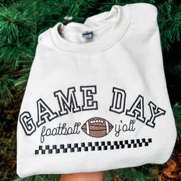 Football Y’all Embroidered Sweatshirt, Football Fan Game Day Hoodie