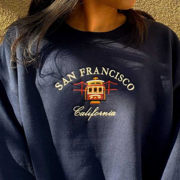 San Francisco Cable Car Embroidered Crewneck Sweatshirt, San Francisco Gift