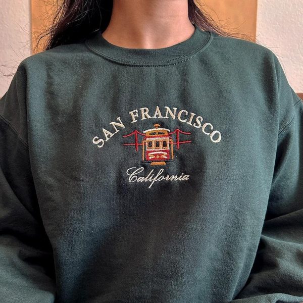 San Francisco Cable Car Embroidered Crewneck Sweatshirt, San Francisco Gift