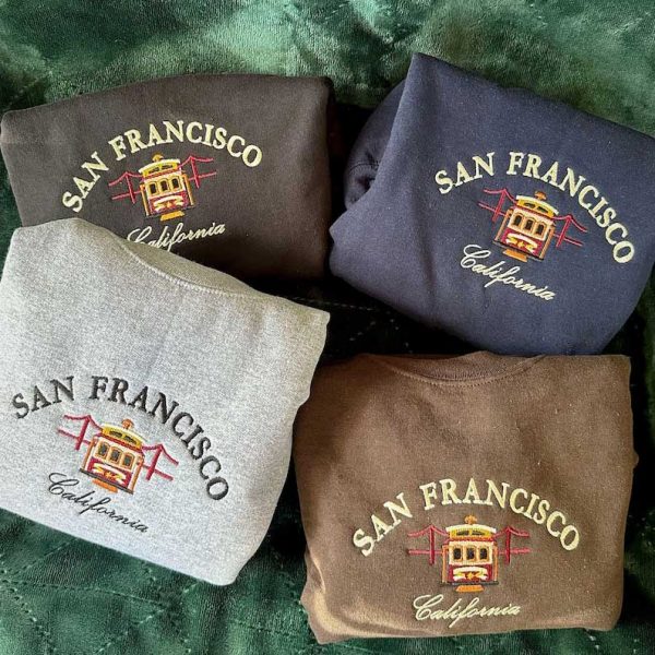 San Francisco Cable Car Embroidered Crewneck Sweatshirt, San Francisco Gift