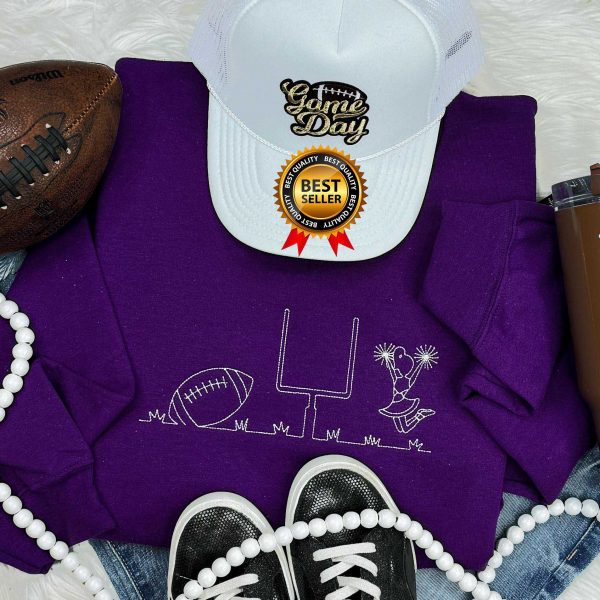 Football Season Embroidered Purple Crewneck Sweatshirt, Football Season Gift