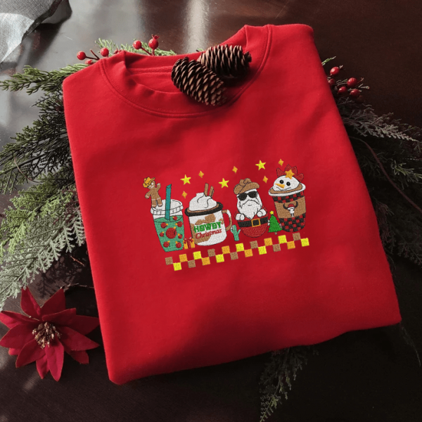 Christmas Coffee Embroidered Sweatshirt, Christmas Embroidery Hoodie