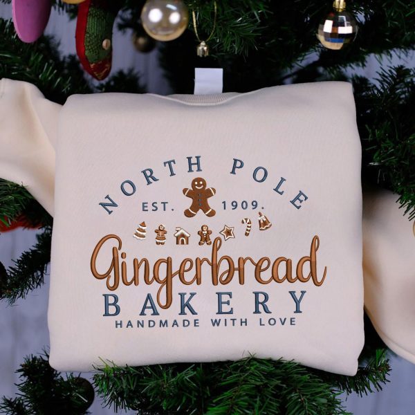 North Pole Gingerbread Bakery Handmade with Love Embroidered Sweatshirts, T-Shirts, Hoodies