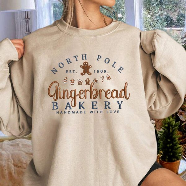 North Pole Gingerbread Bakery Handmade with Love Embroidered Sweatshirts, T-Shirts, Hoodies