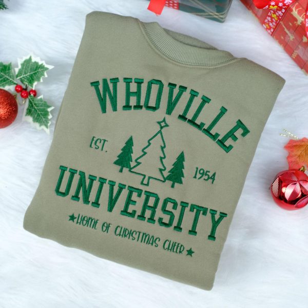 Whoville University 1954 Home Of Christmas Cheer Embroidered Sweatshirts, T-Shirts, Hoodies