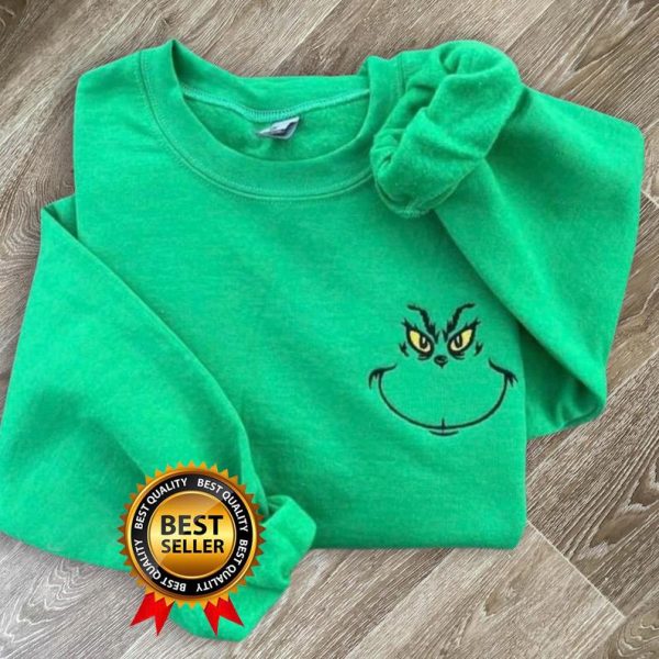 Embroidered Grinch Christmas Spirit Crewneck for the Holidays, Christmas Gift For Family Matching Hoodie