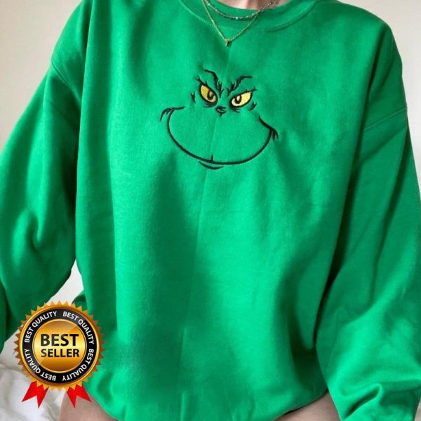 Embroidered Grinch Christmas Spirit Crewneck for the Holidays, Christmas Gift For Family Matching Hoodie