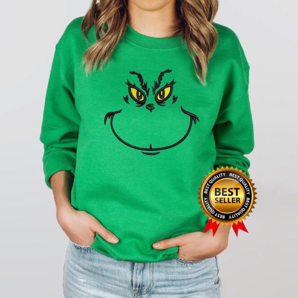 Embroidered Grinch Christmas Spirit Crewneck for the Holidays, Christmas Gift For Family Matching Hoodie