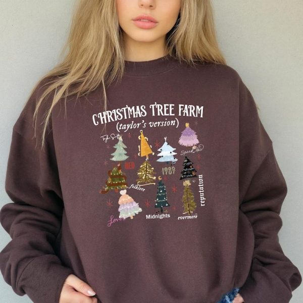 Christmas Tree Farm Taylor’s Version Sweatshirt, Holiday Taylor Inspired Christmas Shirt, Festive Album Tree Design for Swifties