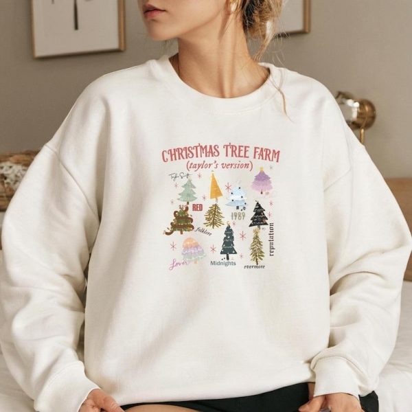 Christmas Tree Farm Taylor’s Version Sweatshirt, Holiday Taylor Inspired Christmas Shirt, Festive Album Tree Design for Swifties