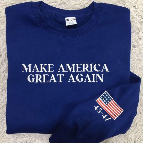 Embroidered Make America Great Again Tshirt, Embroidered Trump America Flag Hoodie