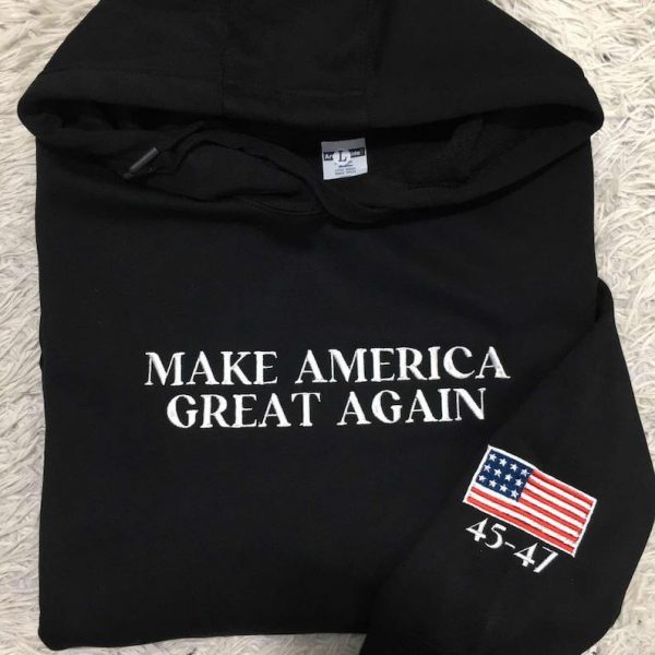 Embroidered Make America Great Again Tshirt, Embroidered Trump America Flag Hoodie