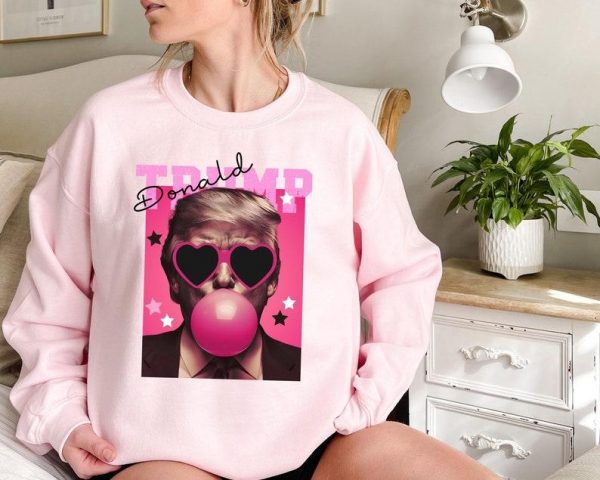 Donald Trump Pink Sun Glasses Sweatshirt, Election Trump Bubble Gum Sweater