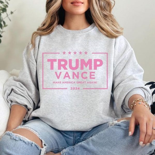 Pink Trump Vance 2024 Sweatshirt, President Election American Patriot Crew Neck