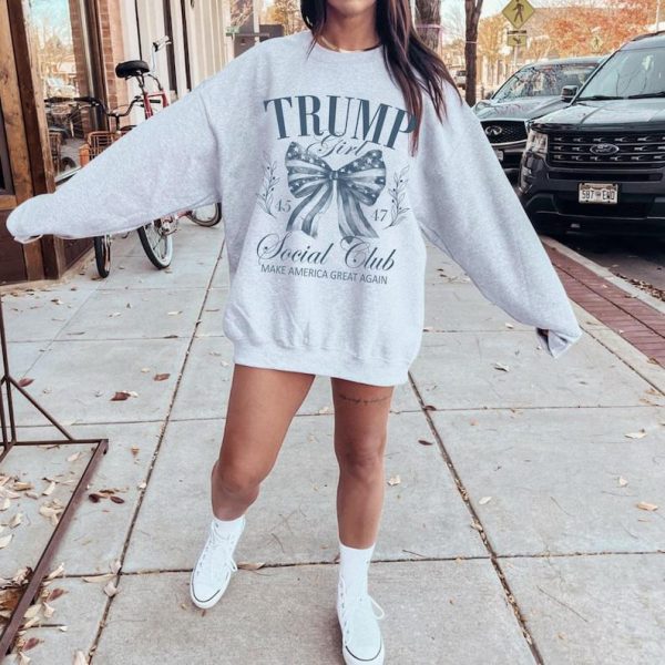 Trump 2024 Coquette Sweatshirt, Retro Maga USA American Flag Bow Election Year Republican President 47