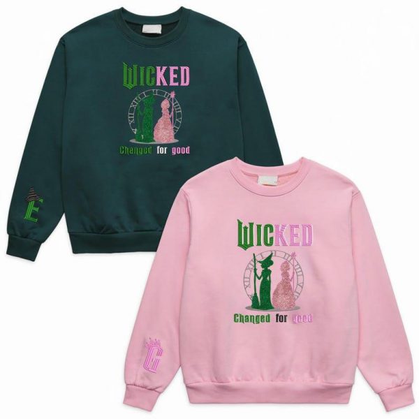 Wicked Change For Good Glitter Embroidered Sweatshirt, Elphaba and Glinda Embroidery Hoodie, Wicked Musical Movie Fan Xmas Gift