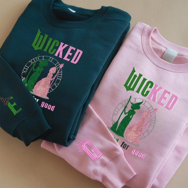 Wicked Change For Good Glitter Embroidered Sweatshirt, Elphaba and Glinda Embroidery Hoodie, Wicked Musical Movie Fan Xmas Gift