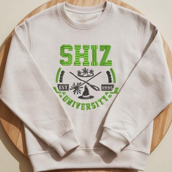 Shiz University Wicked Embroidery Sweatshirt, Wicked Musical Elphaba and Glinda Glitter Sweatshirt