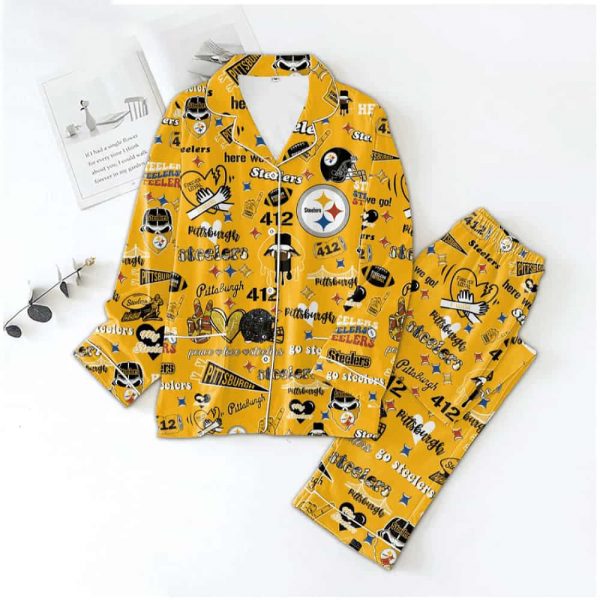 NFL Pittsburgh Steelers Peace Love Steelers 412 Football Satin Pajamas