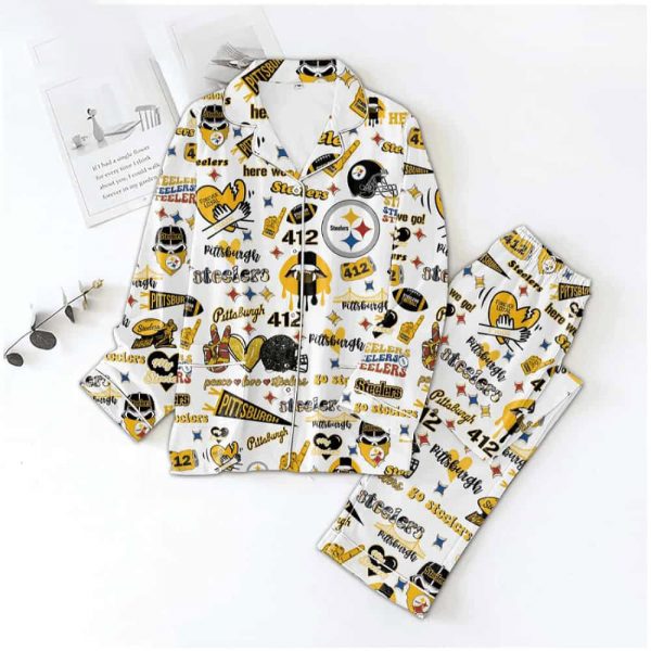 NFL Pittsburgh Steelers Peace Love Steelers 412 Football Satin Pajamas