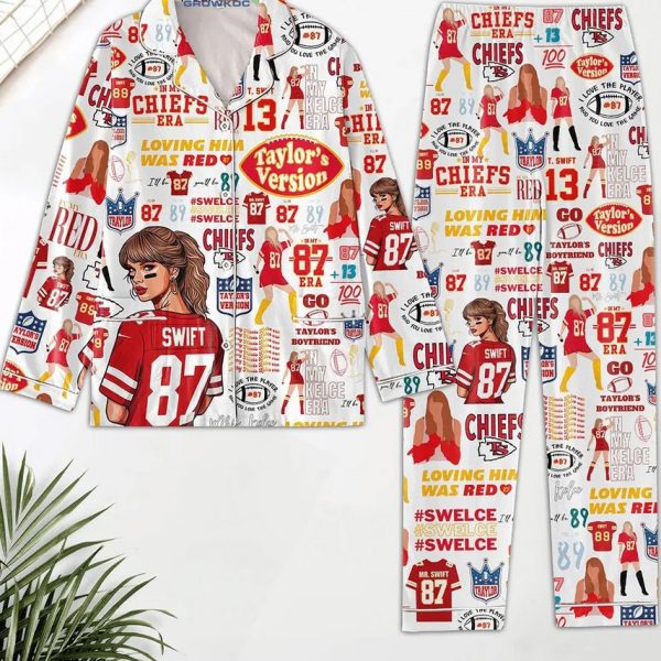 Taylor Swift Version In My Chiefs Era Loving Him Was Red Satin Pajamas